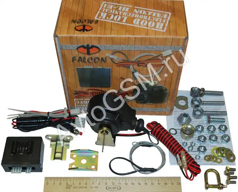 Falcon HL-E1 Falcon HL-E1Универсальные замки капота<br>с таймером открытого состояния в комплекте. Falcon HL-E1 - устройство, которое позволяет обеспечить надежную защиту подкапотного пространства автомобиля от несанкционированного проникновения. Защита моторного отсека позволяет значительно повысить эффективность блокировок двигателя охранной системы, если они реализованы в моторном отсеке.<br>