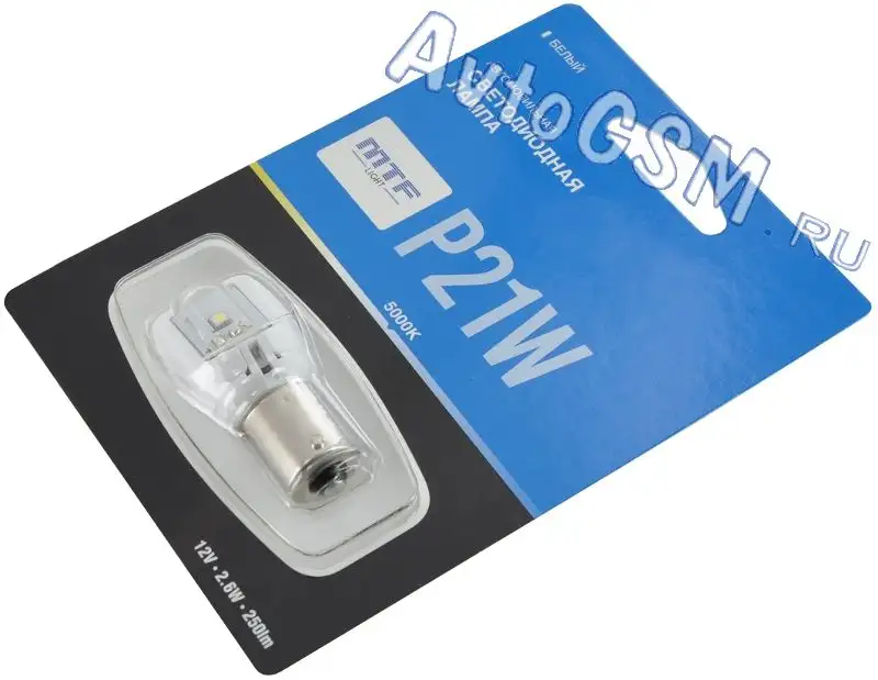 MTF Light P21W (MP21WW)Белый MTF Light P21W (MP21WW)БелыйСветодиодные лампы для стоп-сигналов<br>. MTF Light P21W может использоваться в поворотнике, стоп-сигнале, ПТФ, фонаре заднего хода. Отличительная черта устройства - это уникальная линза, которая позволяет добиться угла распространения света, соответствующего штатной лампе. В лампе используются светодиоды Osram, что говорит о высоком качестве комплектующих. Срок службы рассматриваемого источника света превышает ресурс работы стандартной лампы накаливания в 10 раз!<br>